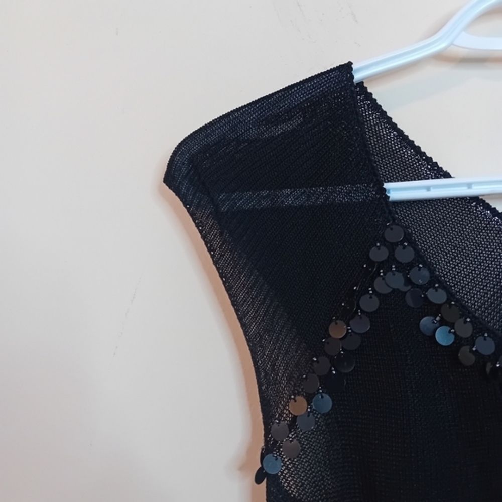Women's Vintage 90s Knit See Through Half Sleeve V-Neck Top Sequins Fits Like S - Picture 9 of 11